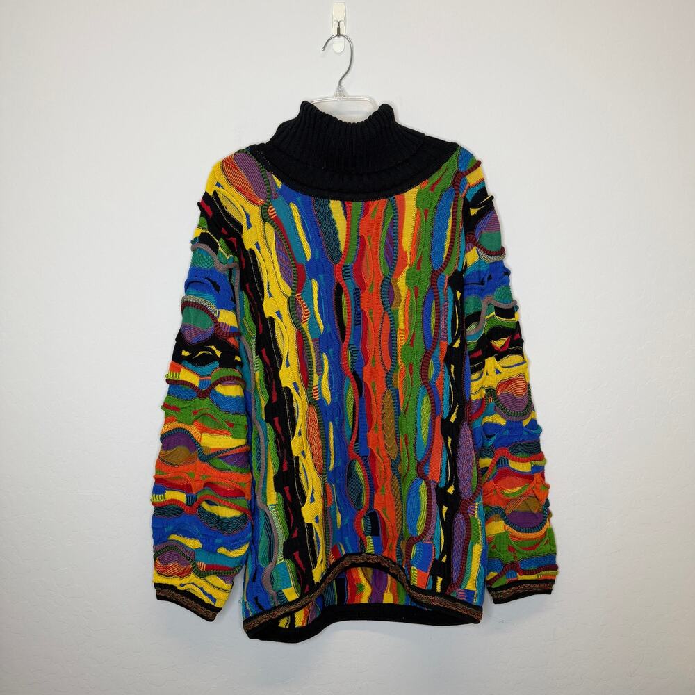 Vintage 1980s COOGI Australia 3D Textured Chunky Knit Turtleneck Sweater